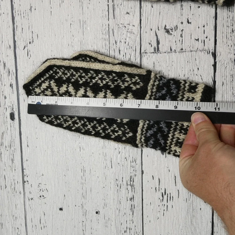 Wool Mittens Womens One Size Black Fair Isle Nordic Knit Winter Warm Pattern